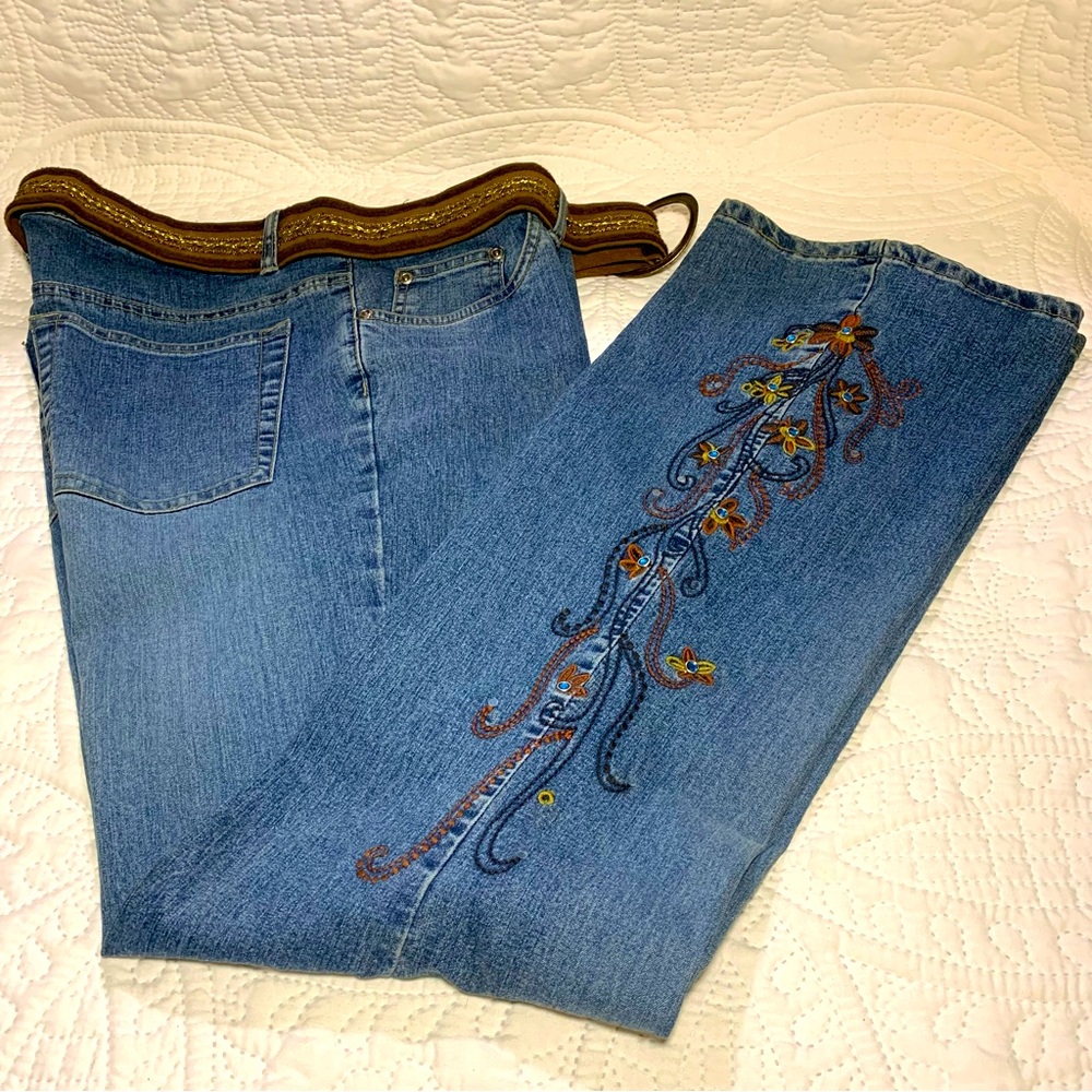 Vintage Y2K Wild Secret Jeans Embroidered Rhinestones Flared Size 11